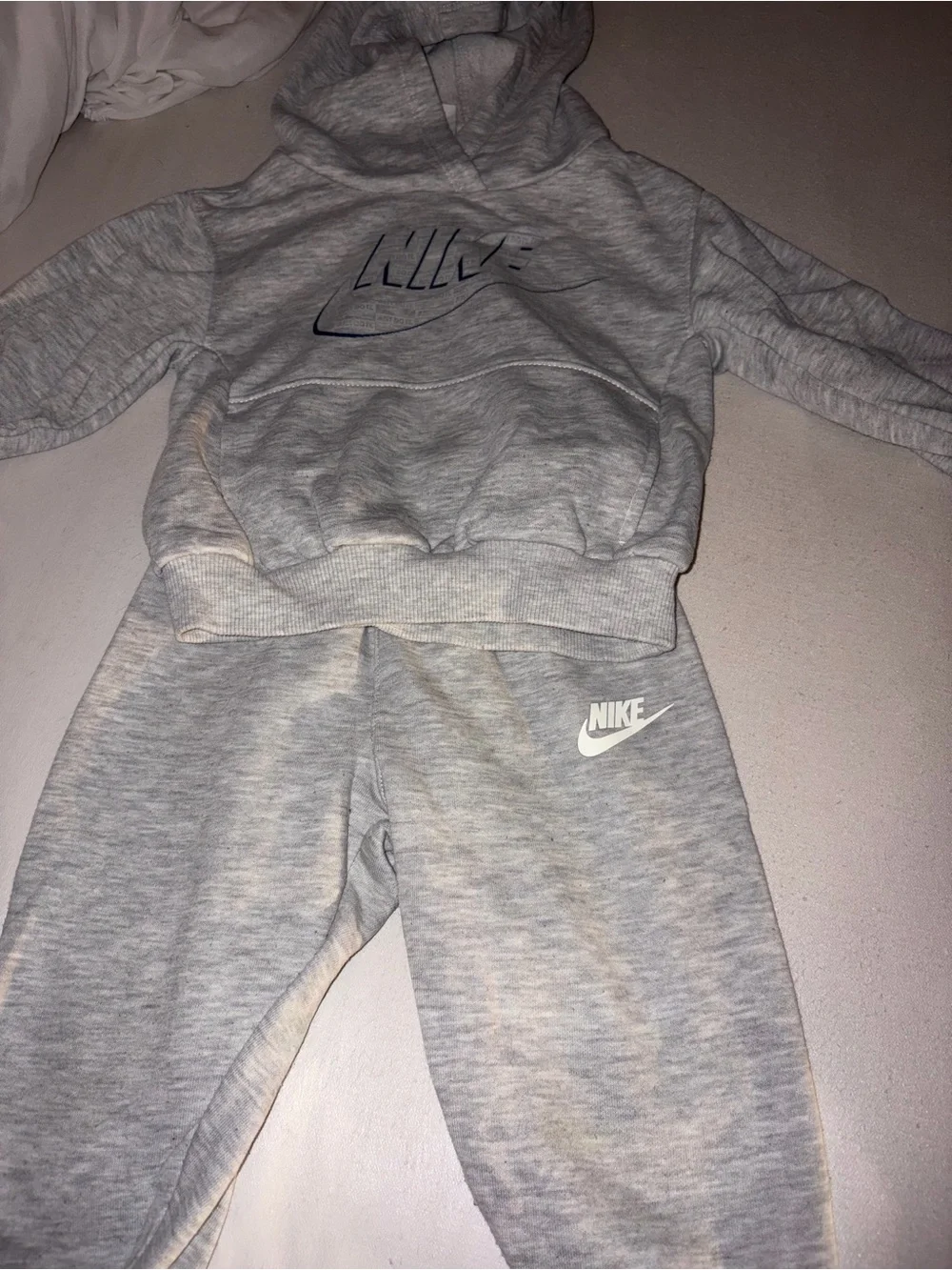 Nike Kids Matching Hoodie & Jogger Set - Light Gray and Dark Green